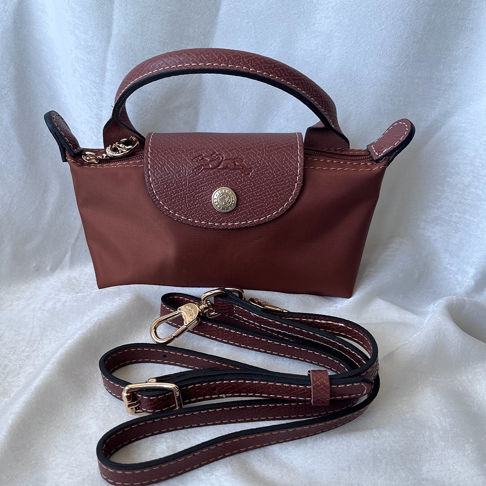 Longchamp Le Pliage Canvas And Leather Cosmetics Bag Brown